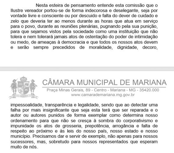 Trecho do relatório da Comissão Especial de Ética sobre quebra de decoro parlamentar de Deyvson Ribeiro. Agência Primaz de Comunicação